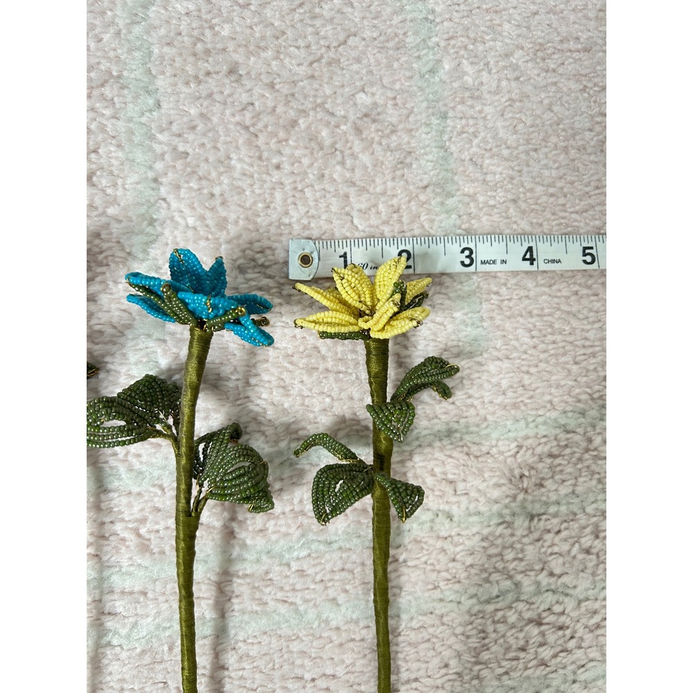 Beaded Flower Bouquet Multicolor 6 Stems 11" Home Decor Cottagecore Art Spring - Picture 6 of 10
